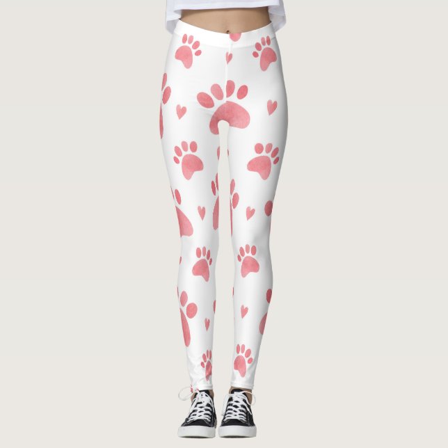 Cat Paws Watercolor-Muster Leggings (Vorderseite)