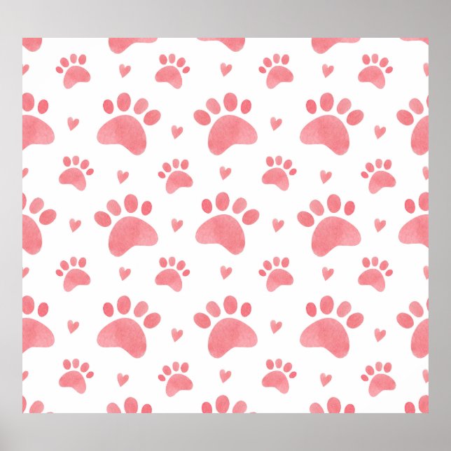 Cat Paws Watercolor-Muster Poster (Vorne)