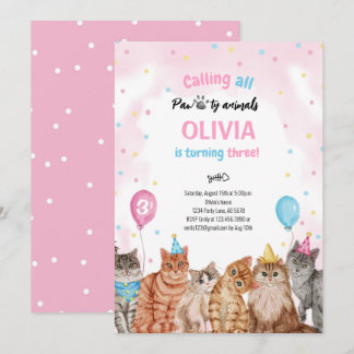 Cat Pawty Animals Girl Geburtstag Einladung