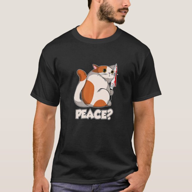 Cat Peace Murderous Cat With Knife   T-Shirt (Vorderseite)