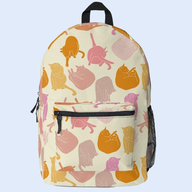 Cat Peach Pink Orange Muster Bedruckter Rucksack (Kitty cat pattern peach, orange and pink backpack)