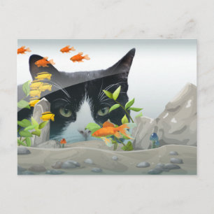 Cat Peering in Fish Tank Custom Foto Postkarte