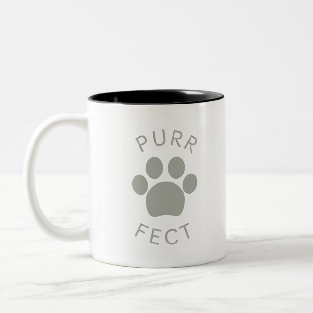 Cat Perfect Grey Purr PW Print Zweifarbige Tasse (Links)