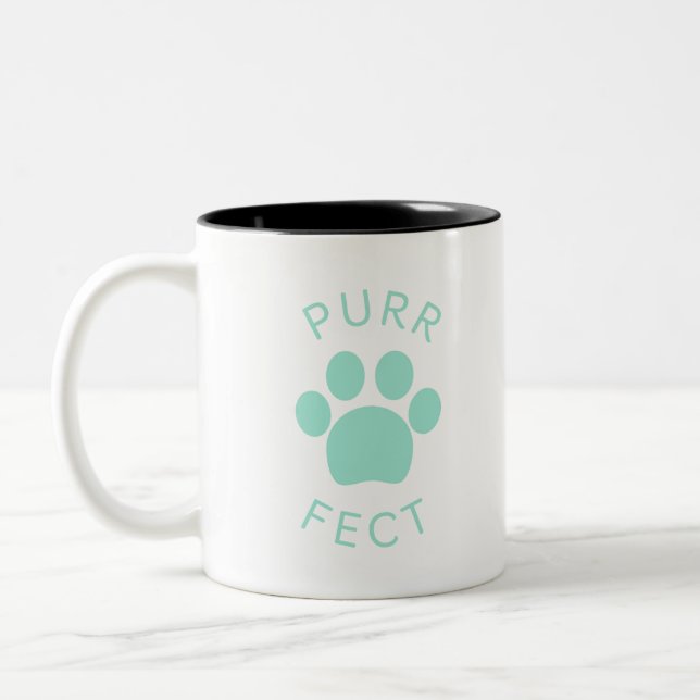 Cat Perfect Light Blue Purr Paw Print Zweifarbige Tasse (Links)