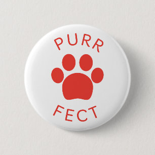 Cat Perfect Red Purr Paw Print Button