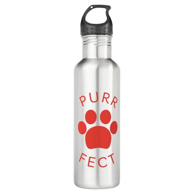 Cat Perfect Red Purr Paw Print Edelstahlflasche (Vorderseite)