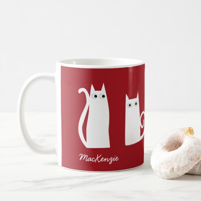 Cat Personalisiert Red White Kaffeetasse (Mit Donut)