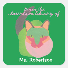 Cat personalized teacher gift bookplate quadratischer aufkleber