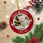 Cat Pet First Christmas Einfaches Foto Rustikal Ornament Aus Metall<br><div class="desc">Katze Haustier Erste Weihnachtszeit Einfaches Foto Rustikale Keramik Ornament</div>