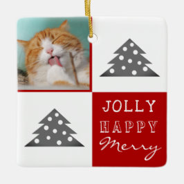 Cat Pet Merry Jolly Christmas Tree Holiday Foto Keramikornament