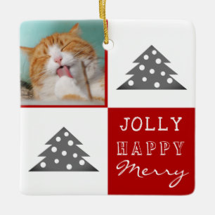 Cat Pet Merry Jolly Christmas Tree Holiday Foto Keramikornament