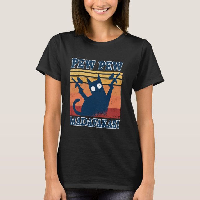 Cat Pew Pew Madafakas Crazy Cat Paintball Gun Funn T-Shirt (Vorderseite)