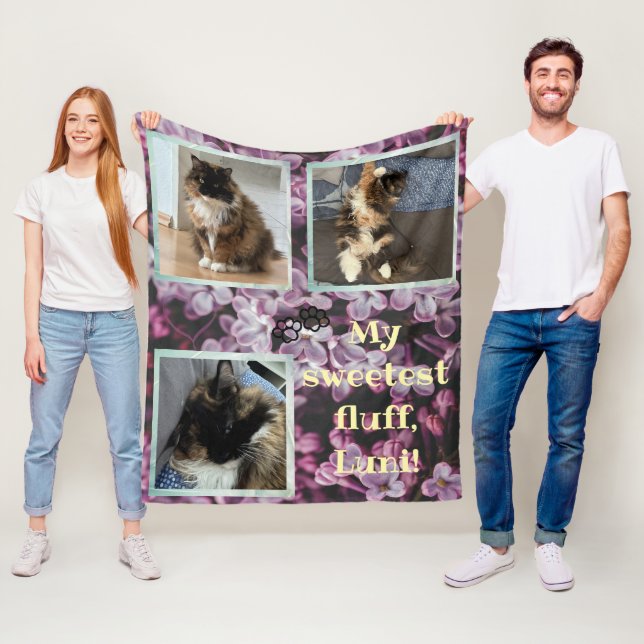 Cat photo collage purple flower Fleecedecke (Beispiel)