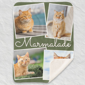 Cat Photo Pet Collage Olive Green Personalized Sherpadecke