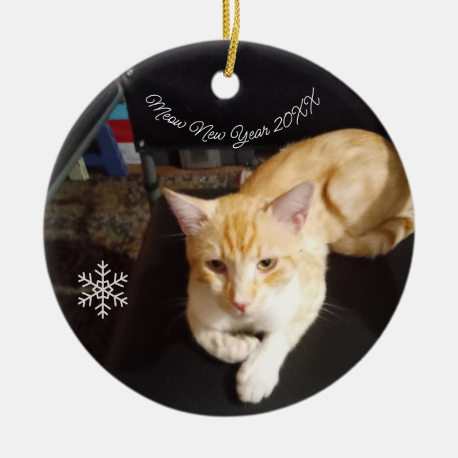 Cat Photo Text, Customize, Happy New Year 20XX,  Keramik Ornament (Vorne)