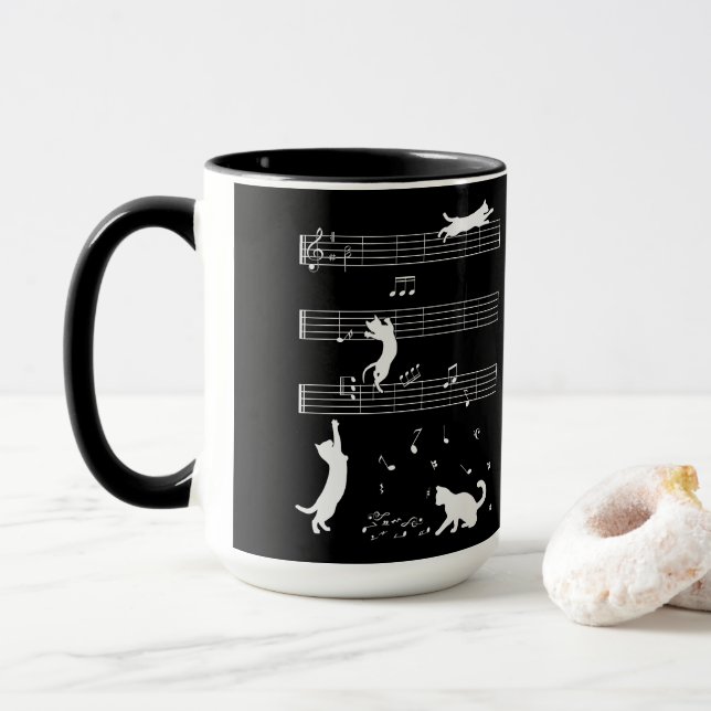 Cat Piano Notes Party Kaffeemaschine Tasse (Mit Donut)