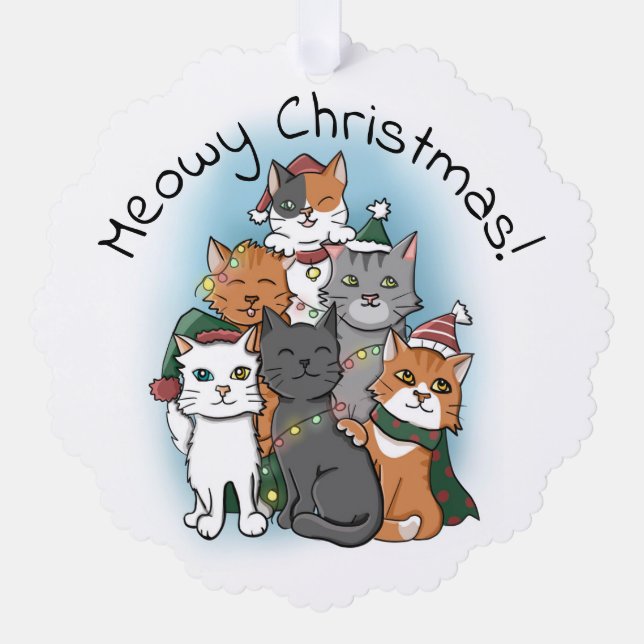 Cat Pile Funny Cartoon Weihnachten Ornament Karte (Vorderseite)