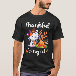 Cat Pilgrim Eating Pumpkin Erntedank Dankbar F T-Shirt