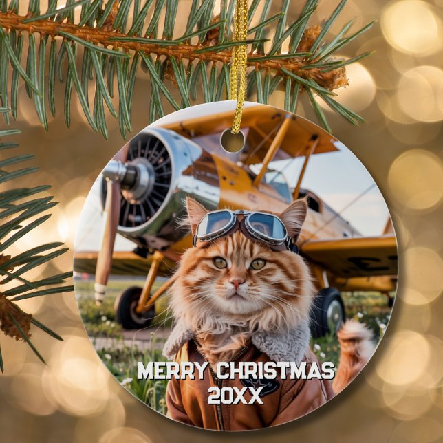 Cat Pilot Flugzeug Funny Aviation Foto Weihnachten Keramik Ornament (Von Creator hochgeladen)