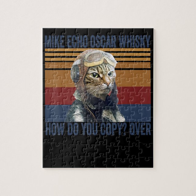 Cat Pilot Mike Echo Oscar Whisky Kostümgeschenk Puzzle (Vertikal)