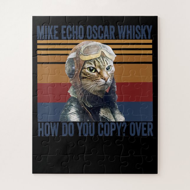Cat Pilot Mike Echo Oscar Whisky Kostümgeschenk Puzzle (Vertikal)