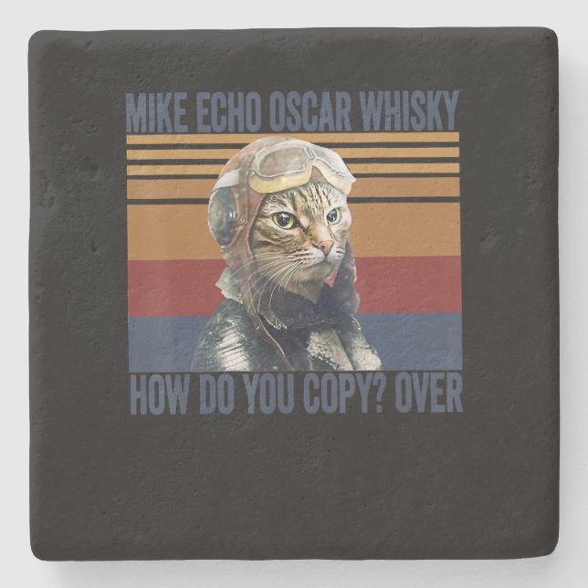 Cat Pilot Mike Echo Oscar Whisky Kostümgeschenk Steinuntersetzer (Vorderseite)