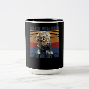 Cat Pilot Mike Echo Oscar Whisky Kostümgeschenk Zweifarbige Tasse