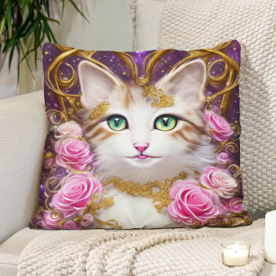 Cat Pink Gold Rose Malerei Kissen