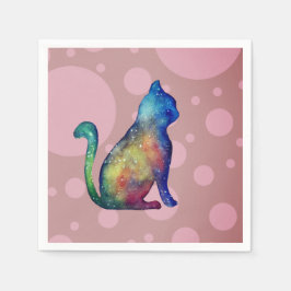 Cat Pink White Standard Cocktail Papier Napkins Serviette