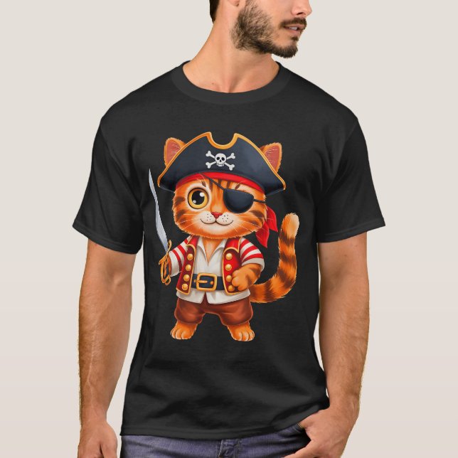 Cat Pirate Boys Girls Kids Skull Halloween Costume T-Shirt (Vorderseite)