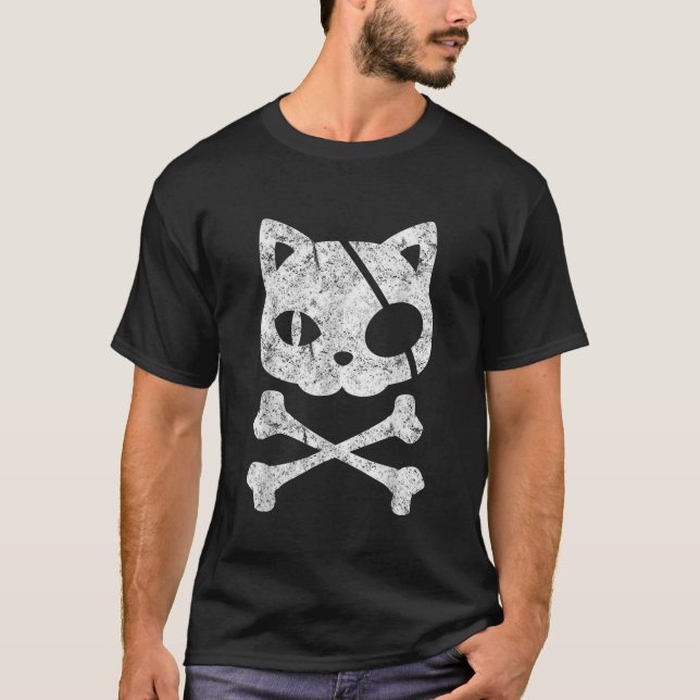 Cat Pirate Lazy Halloween Kostüm Kitten Skull Car T-Shirt (Vorderseite)