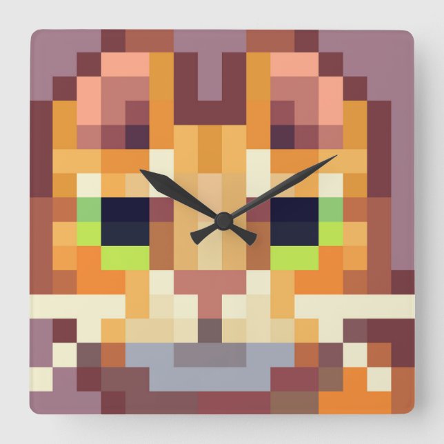 Cat pixelart, Pixel Art  Quadratische Wanduhr (Vorderseite)