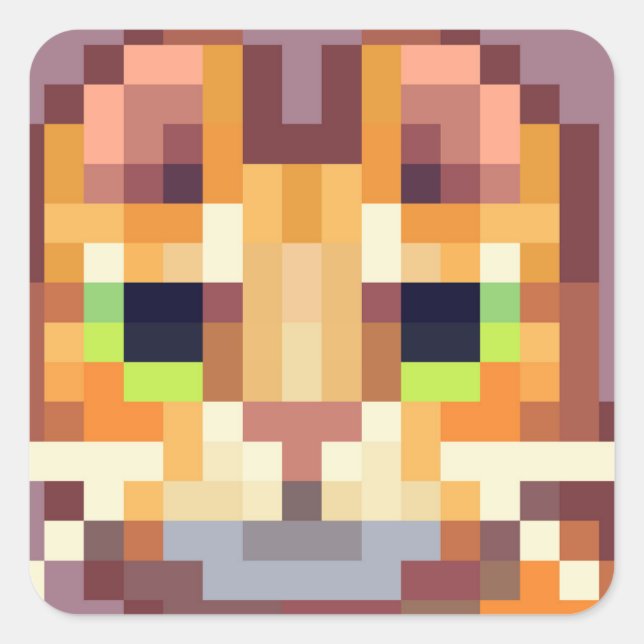 cat Pixelart, Pixel Art Quadratischer Aufkleber (Vorderseite)