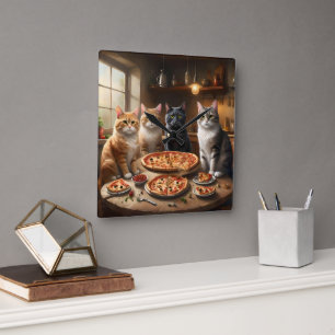 Cat Pizza Night, Quadratische Wanduhr