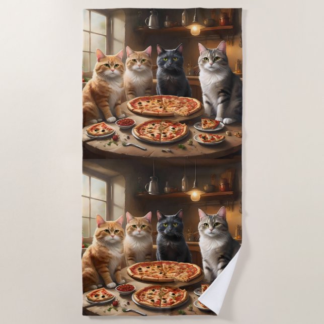 Cat Pizza Night, Strandtuch (Vorderseite)