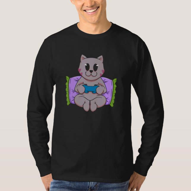 Cat Pizza Video Game Player Gaming  Computer Games T-Shirt (Vorderseite)