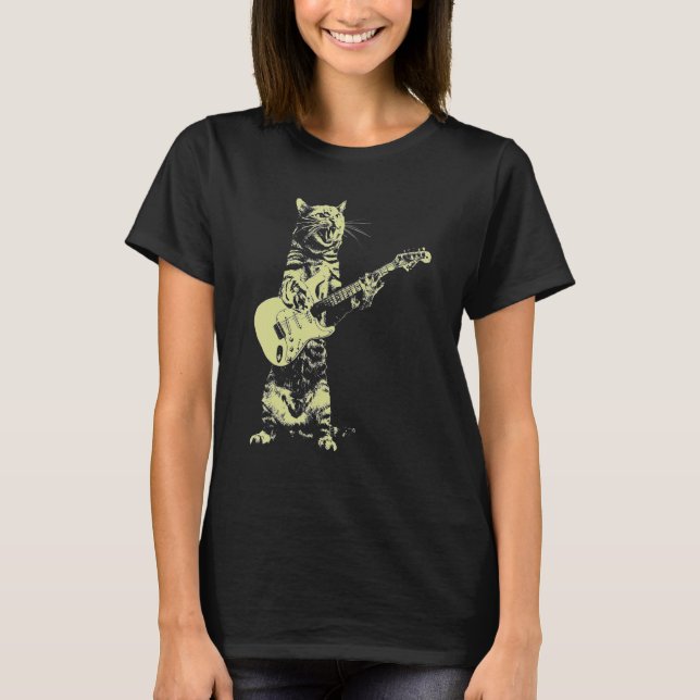 Cat Play Guitar T-Shirt (Vorderseite)