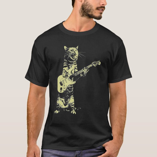 Cat Play Guitar T-Shirt (Vorderseite)