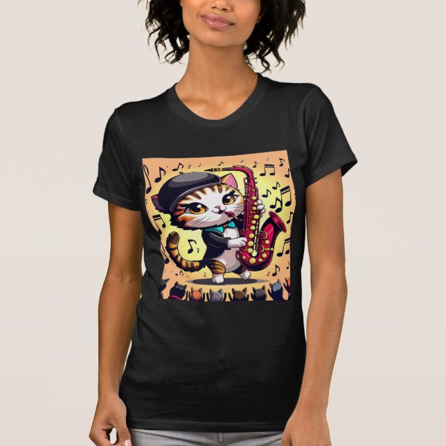 Cat play Jazz music on Saxophone T-Shirt (Vorderseite)