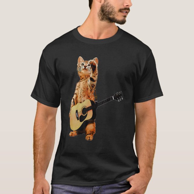 Cat Playing Acoustic Gitarre Cool Musiker Gitarre T-Shirt (Vorderseite)