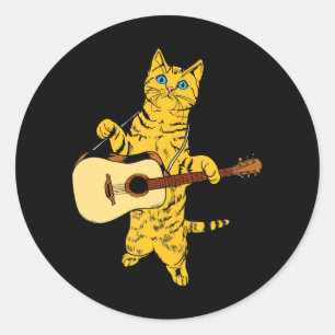 Cat Playing Acoustic Gitarre Cool Musiker Runder Aufkleber