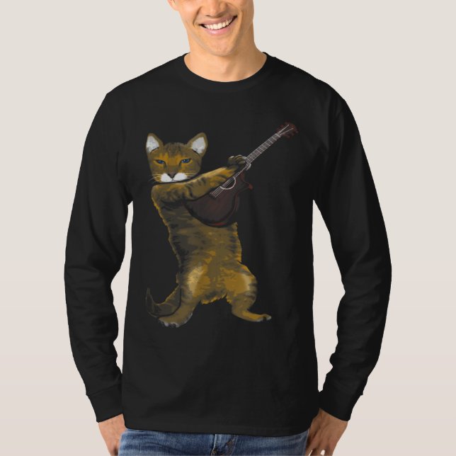 Cat Playing Acoustic Guitar Musician T-Shirt (Vorderseite)