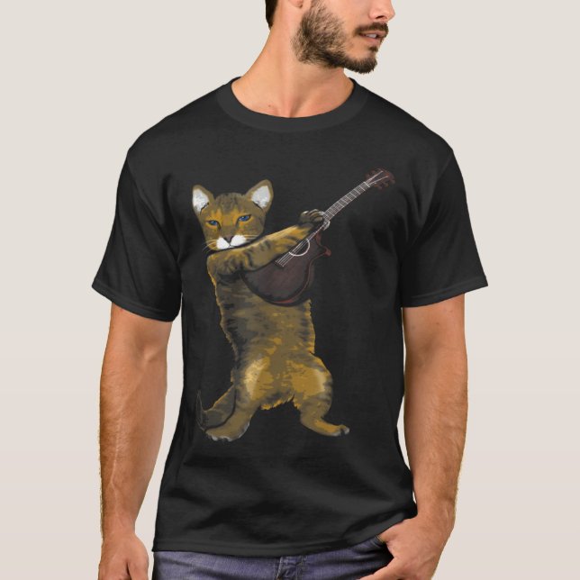 Cat Playing Acoustic Guitar Musician T-Shirt (Vorderseite)