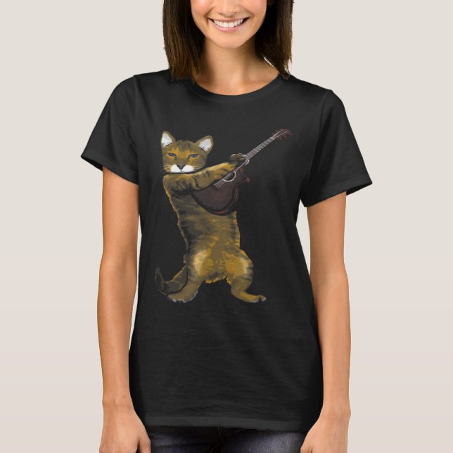 Cat Playing Acoustic Guitar Musician T-Shirt (Vorderseite)