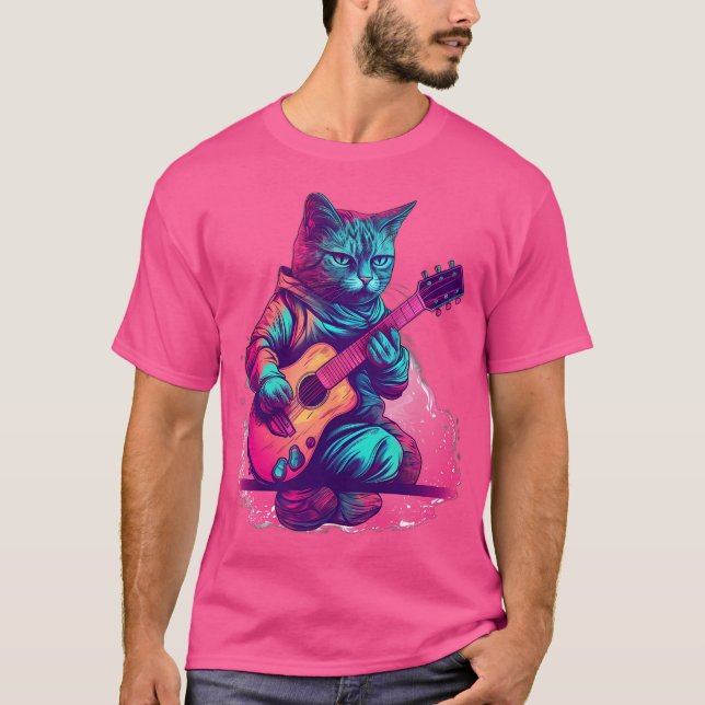 Cat Playing auf akustische Gitarre T-Shirt (Vorderseite)