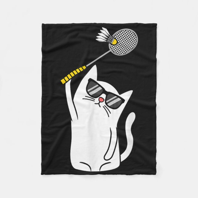 Cat Playing Badminton Shuttle Player Lover Coach G Fleecedecke (Vorderseite)