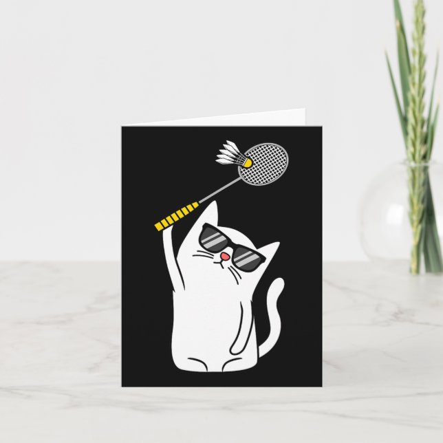 Cat Playing Badminton Shuttle Player Lover Coach G Karte (Vorderseite)