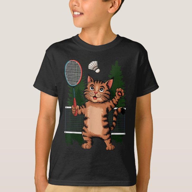 Cat Playing Badminton Shuttle Player Lover Coach G T-Shirt (Vorderseite)