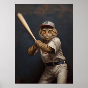 Cat Playing Baseball Poster