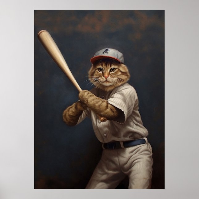 Cat Playing Baseball Poster (Vorne)